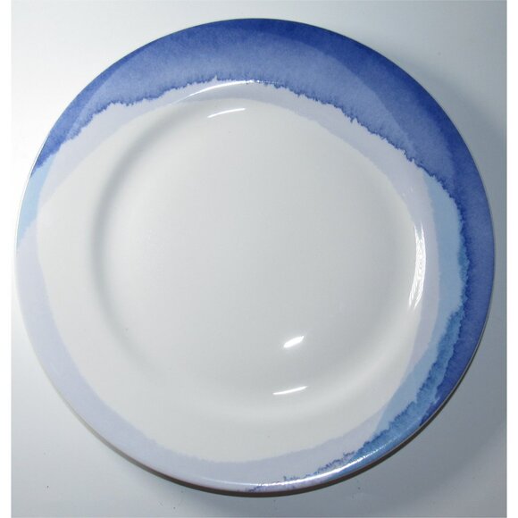 Lenox Indigo Watercolor Stripe Dinner & Salad Plate & Coupe Cereal Bowl New - Picture 2 of 4